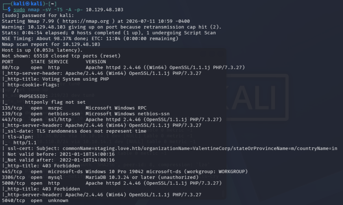 Escaneo inicial de puertos de Nmap